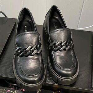 Gently used Madden Girl Black Platform Loafers with Chain Detail